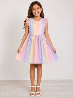 The Children’s Place Girls Pastel Rainbow Party Dress Size 10